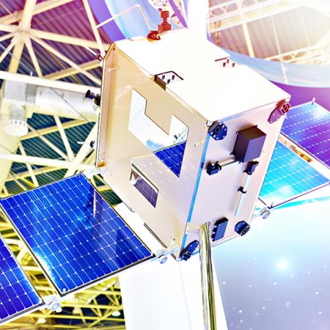  Cubesat miniature satellite on space exhibition 