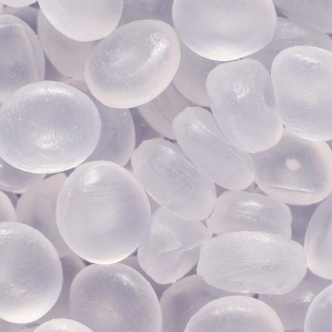 Close up of a biomaterial that looks like clear little jelly beans